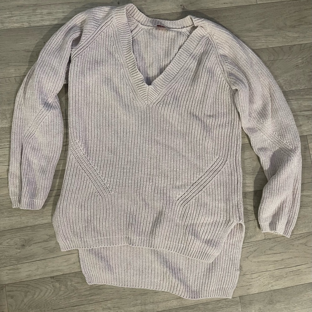 Wrapper pink blush thicker knit ribbed sweater v neck large